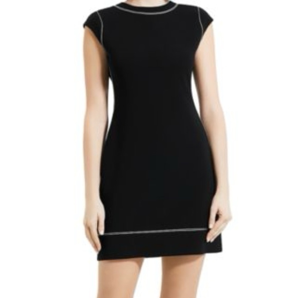 Theory Embroidered Shift Dress in Black Admiral Crepe